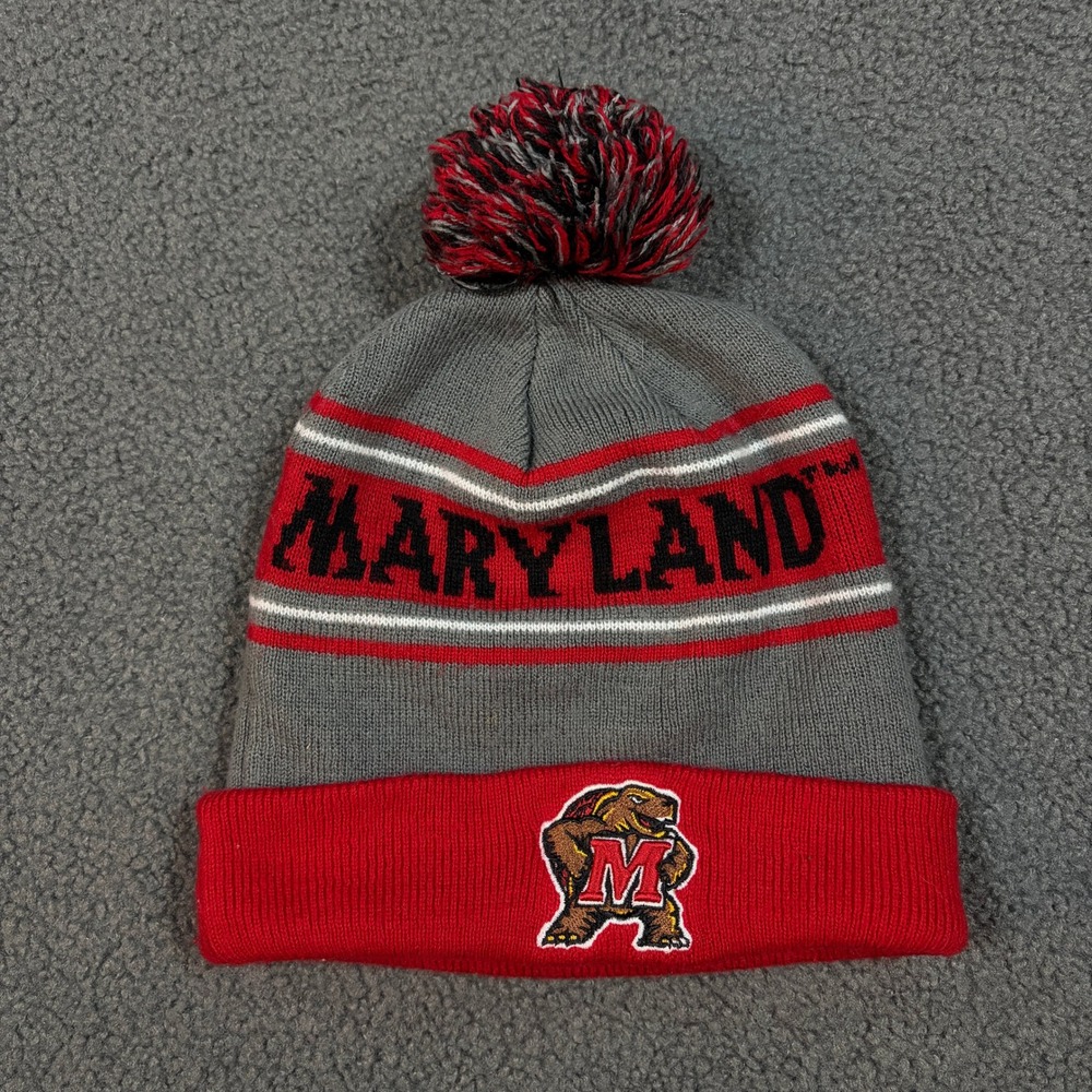 Top of the World Beanie Mens OS Grey Maryland Terps Pom Knit Cuffed Hat PN34499